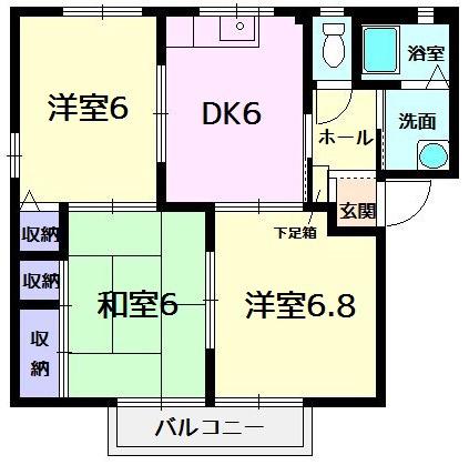 シャトー21 A棟(3DK/2階)の間取り写真