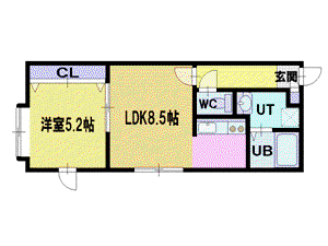 ボヌール厚別壱番館(1LDK/2階)の間取り写真