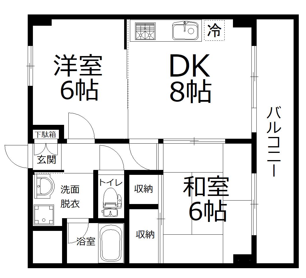 ノーブルクレイン(2DK/3階)の間取り写真