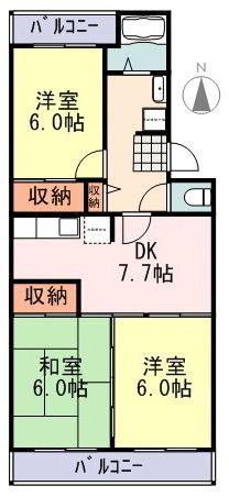 リビュエット尾澤(3DK/3階)の間取り写真