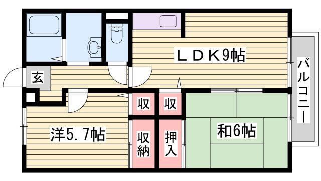サンガーデン B棟(2LDK/2階)の間取り写真