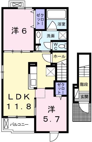 インプレス・ヴィラ(2LDK/2階)の間取り写真