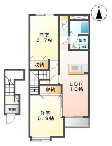 クレスト多賀城(2LDK/2階)の間取り写真