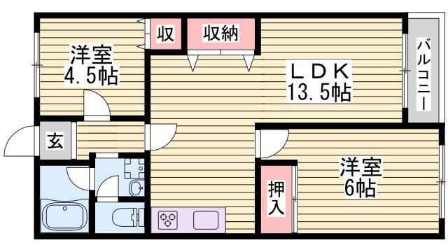 カンパーナ城の東(2LDK/4階)の間取り写真