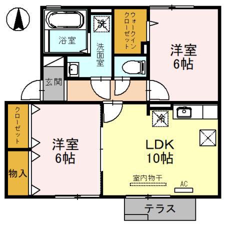 シャトーリーフB棟(2LDK/2階)の間取り写真