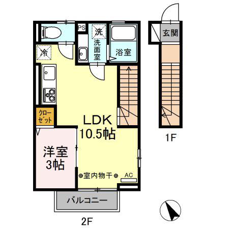 ラポーム(1LDK/2階)の間取り写真
