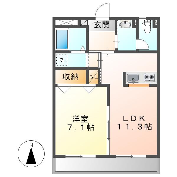 アマンプリ羽島(1LDK/1階)の間取り写真