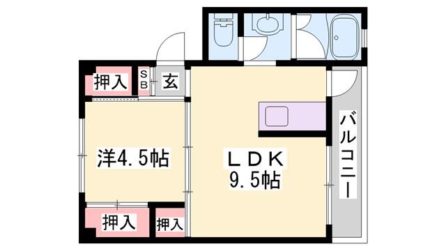 ビレッジハウス太子(1LDK/3階)の間取り写真