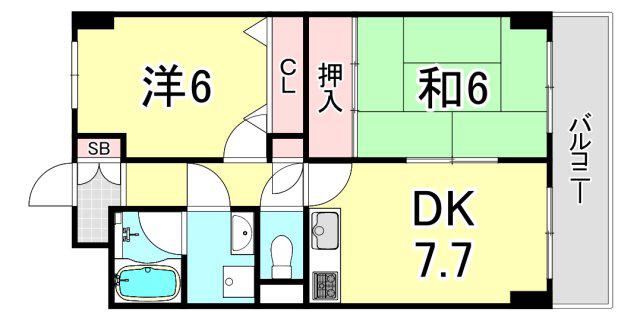 マジスト西宮(2LDK/1階)の間取り写真