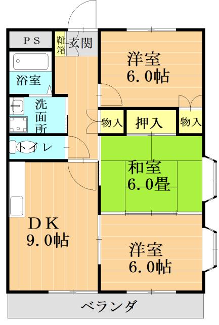 レジデンス・ヒル(3DK/2階)の間取り写真