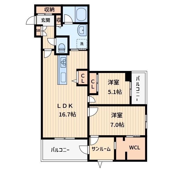 ヴィオラ・ボヌール(2LDK/3階)の間取り写真