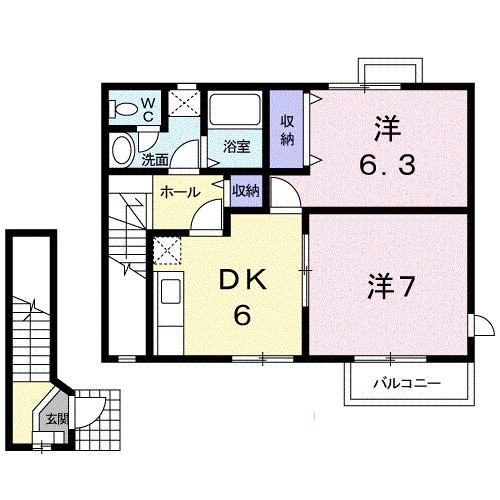 ショコラハウス(2DK/2階)の間取り写真