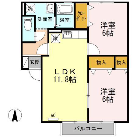 フローラルコート(2LDK/2階)の間取り写真