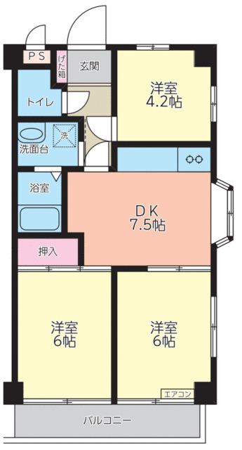 リブレさがみ野(3DK/3階)の間取り写真