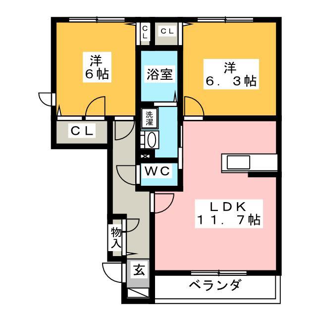 ミルフィーグレースA(2LDK/1階)の間取り写真