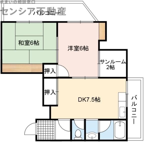 中井ハイツ(2DK/2階)の間取り写真