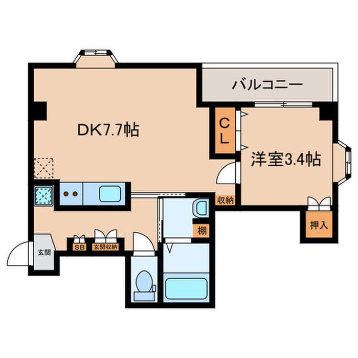 エリーナプラザ藤崎(1DK/2階)の間取り写真