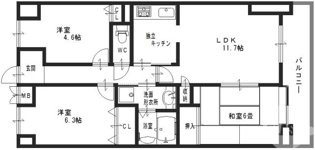 スペリオシティ泉北深井(3LDK/7階)の間取り写真