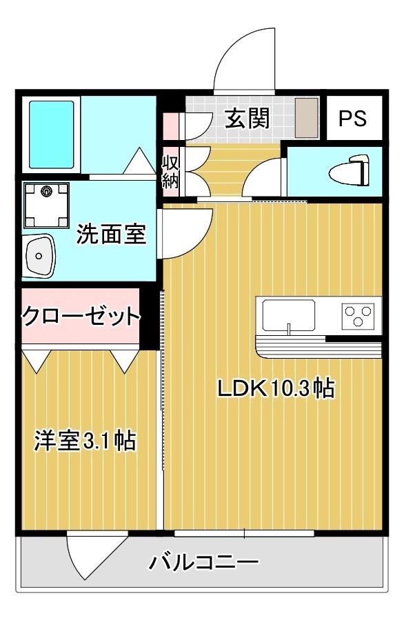 ドゥエルイン小白川(1LDK/1階)の間取り写真