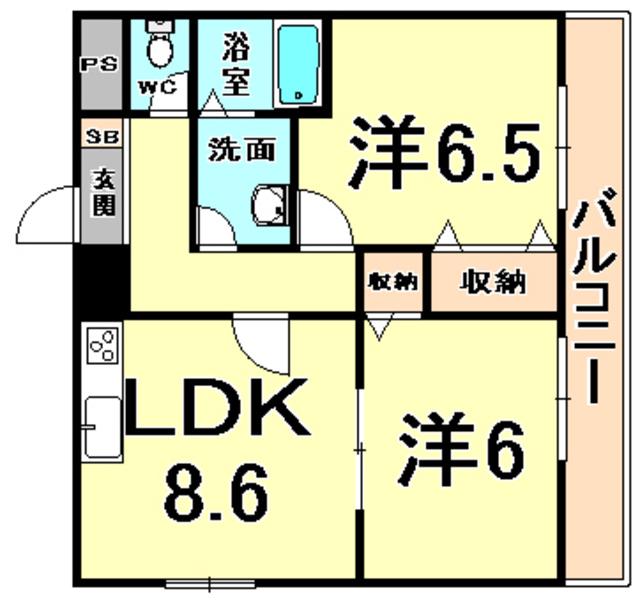 ルミナス新伊丹(2DK/3階)の間取り写真