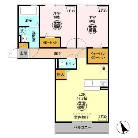 ハーモニックコート羽鳥野B(2LDK/2階)の間取り写真