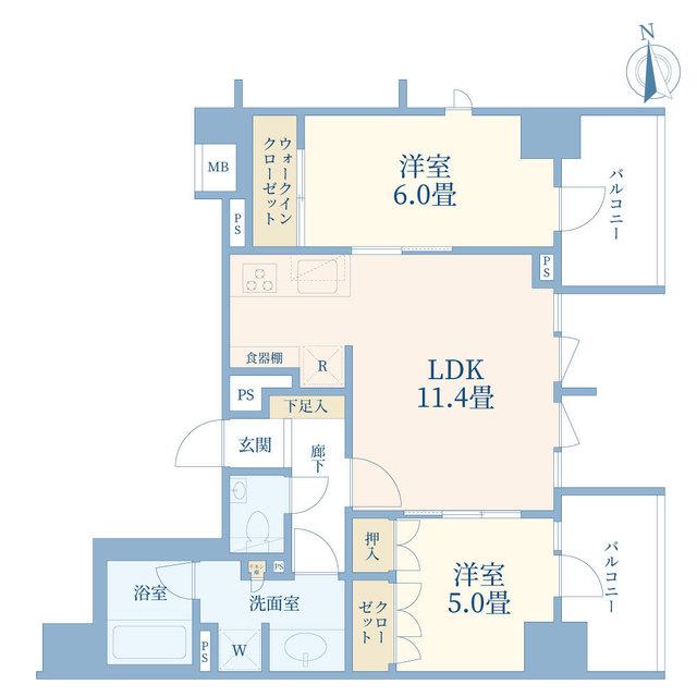 ピアース千代田淡路町(2LDK/12階)の間取り写真