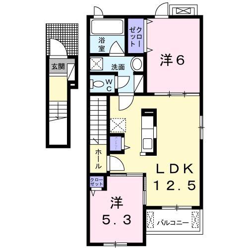 サンロイヤルB(2LDK/2階)の間取り写真