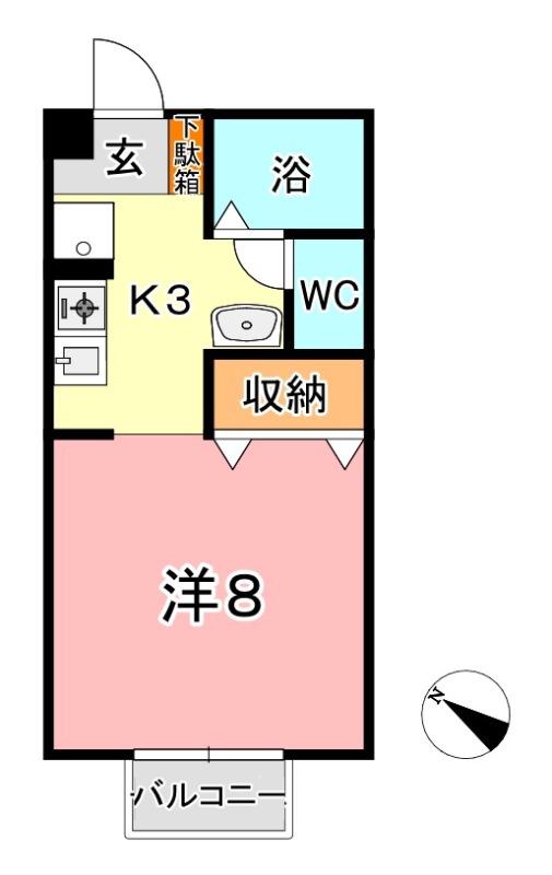 フラワーC棟(1K/2階)の間取り写真