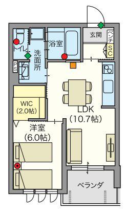 ヘーベルVILLAGE練馬高野台(1LDK/2階)の間取り写真