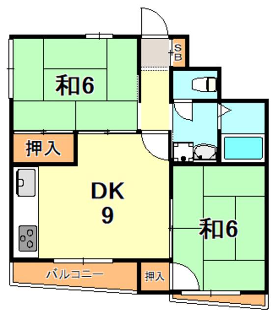 セゾン舞子(2DK/3階)の間取り写真