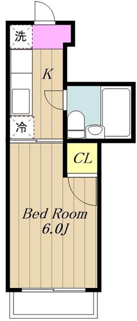 コスモ百合丘(1K/1階)の間取り写真