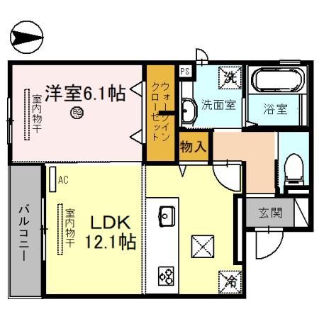 MONTAGNE東高松(1LDK/1階)の間取り写真