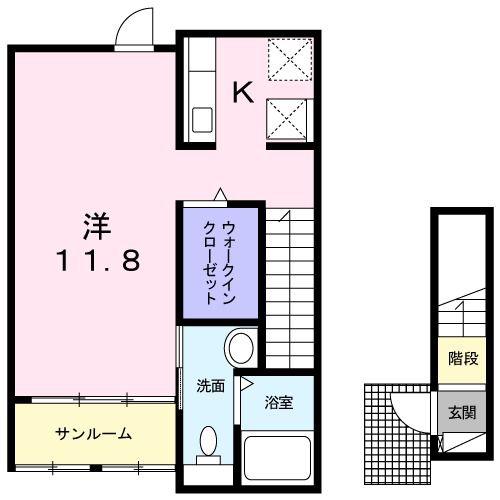 ガーデンハウスM B(ワンルーム/2階)の間取り写真