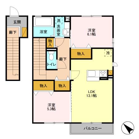 サンヴィラージュ(2LDK/2階)の間取り写真