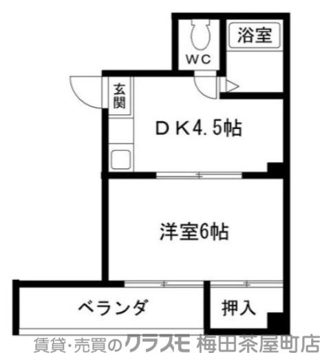ロイヤル西梅田(1DK/3階)の間取り写真
