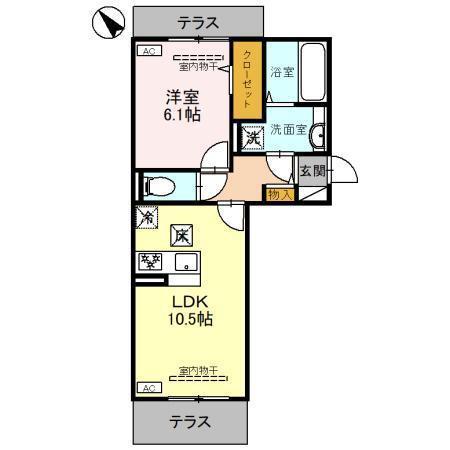 DーROOM歌川町(1LDK/1階)の間取り写真