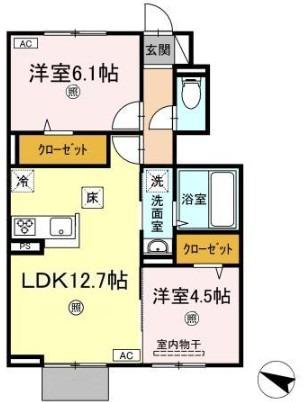 クレドール東塚(2LDK/1階)の間取り写真