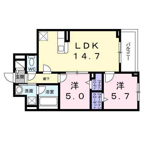 CREVANCE荒川(2LDK/2階)の間取り写真