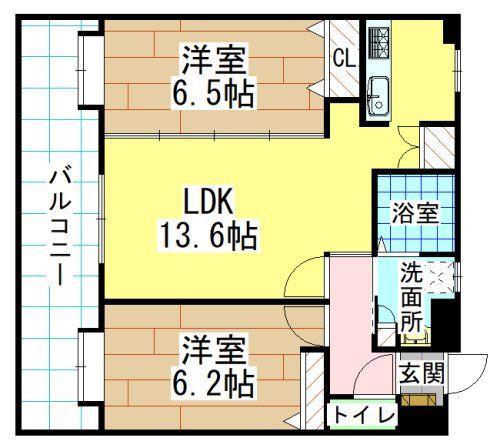 ニューリバー九工大駅前(2LDK/3階)の間取り写真