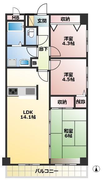 ヴォンネ(2SLDK/1階)の間取り写真