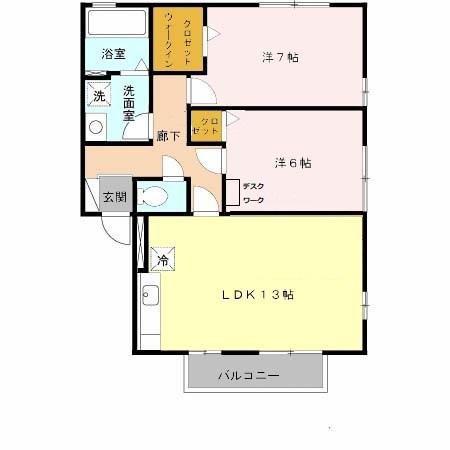 リビングタウン南花田B棟(2LDK/2階)の間取り写真