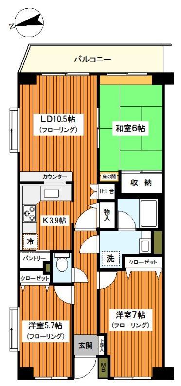 TS GARDEN横浜岸根公園(3LDK/4階)の間取り写真