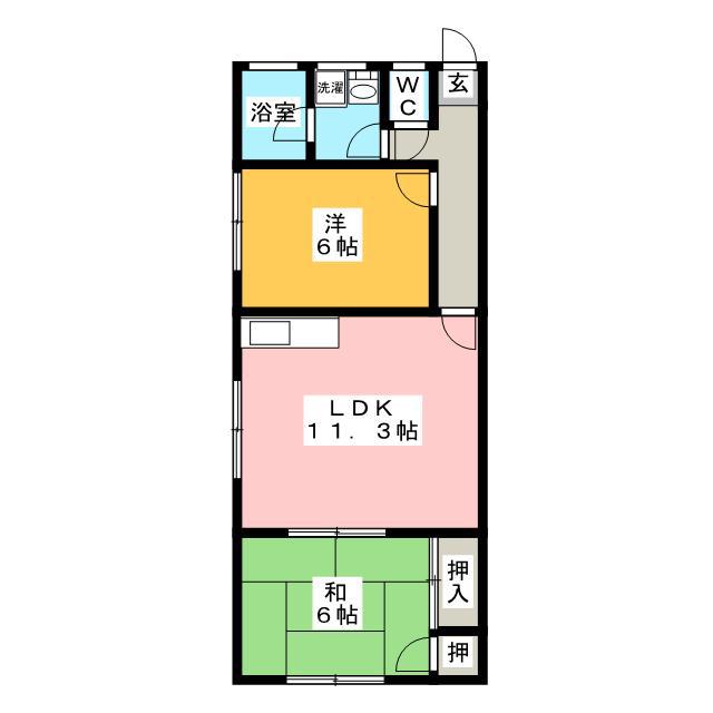 オータム桃山B(2LDK/1階)の間取り写真