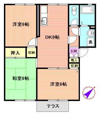 サニーホームズ黄金山(3DK/1階)の間取り写真