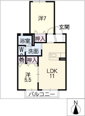 フレグランス藤塚 B棟(2LDK/2階)の間取り写真