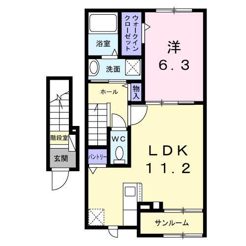 グレイス 八万(1LDK/2階)の間取り写真