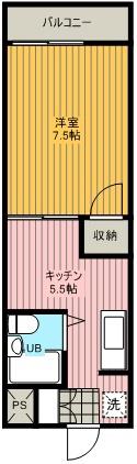 サニーハウス(1DK/2階)の間取り写真