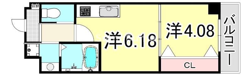 TERRA HANSHIN AMAGASAKI(1DK/1階)の間取り写真