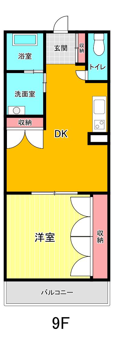 サンコーレ甲運(1DK/9階)の間取り写真