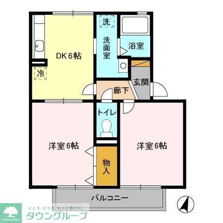 ツインハーモニーA・B(2DK/2階)の間取り写真